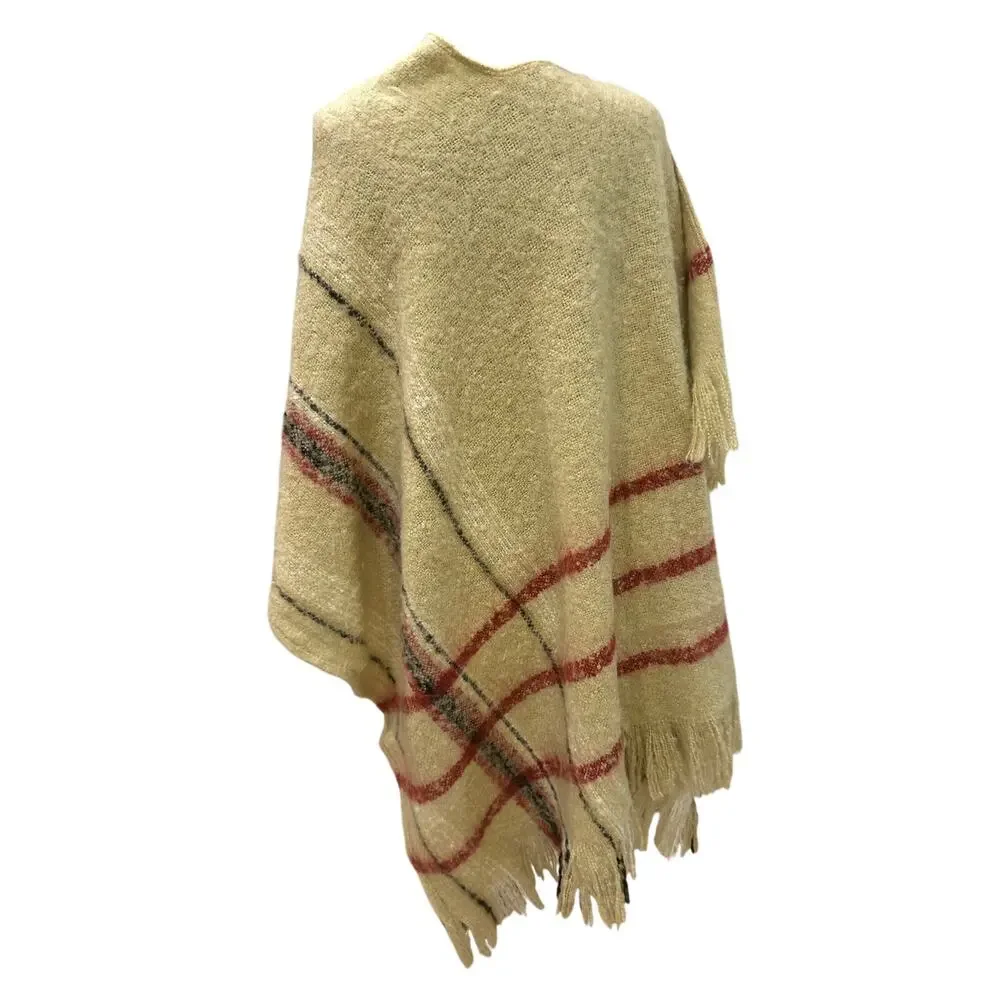 Love Stitch Nottingham Plaid Fringe Poncho Wrap (adorable & warm) - OS